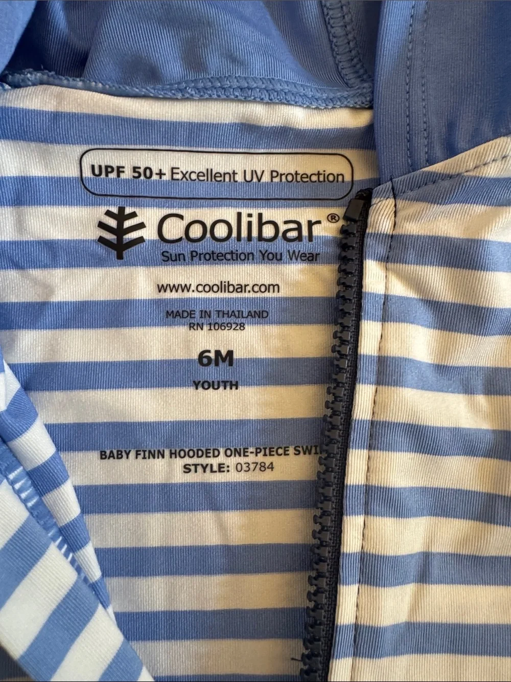 Coolibar Light Blue & White Striped Hooded One-Piece Swim Suit